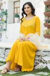 Pheeta_Yellow Rayon Dupatta Hand Painted Floral Gota Patti Yoke Anarkali Set With_at_Aza_Fashions