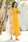 Buy_Pheeta_Yellow Rayon Dupatta Hand Painted Floral V Neck Anarkali Set With Flower_at_Aza_Fashions