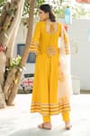 Shop_Pheeta_Yellow Rayon Dupatta Hand Painted Floral V Neck Anarkali Set With Flower_at_Aza_Fashions