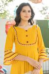 Buy_Pheeta_Yellow Rayon Dupatta Hand Painted Floral V Neck Anarkali Set With Flower_Online_at_Aza_Fashions