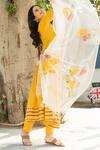 Pheeta_Yellow Rayon Dupatta Hand Painted Floral V Neck Anarkali Set With Flower_at_Aza_Fashions