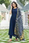 Buy_Pheeta_Blue Rayon Dupatta Printed Bandhej Round Neck Anarkali Set With _at_Aza_Fashions