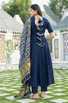 Shop_Pheeta_Blue Rayon Dupatta Printed Bandhej Round Neck Anarkali Set With _at_Aza_Fashions