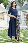 Pheeta_Blue Rayon Dupatta Printed Bandhej Round Neck Anarkali Set With _Online_at_Aza_Fashions