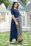 Buy_Pheeta_Blue Rayon Dupatta Printed Bandhej Round Neck Anarkali Set With _Online_at_Aza_Fashions