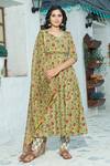 Buy_Pheeta_Green Cotton Print Floweret Bloom Tear Drop Neck Anarkali Set _at_Aza_Fashions