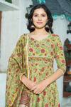 Pheeta_Green Cotton Print Floweret Bloom Tear Drop Neck Anarkali Set _at_Aza_Fashions