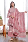 Buy_Pheeta_Pink Cotton Print Floral Motif Stand Collar Flower Kurta Sharara Set For Women_at_Aza_Fashions