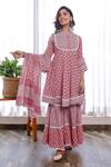 Pheeta_Pink Cotton Print Floral Motif Stand Collar Flower Kurta Sharara Set For Women_Online_at_Aza_Fashions