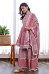 Shop_Pheeta_Pink Cotton Print Floral Motif Stand Collar Flower Kurta Sharara Set For Women_Online_at_Aza_Fashions