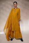 Buy_Aditya Sikand_Yellow 40 % Silk, 60 % Cotton Sequin, Dabka And Jenny A-line Panelled Kurta Set_at_Aza_Fashions