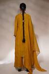 Shop_Aditya Sikand_Yellow 40 % Silk, 60 % Cotton Sequin, Dabka And Jenny A-line Panelled Kurta Set_at_Aza_Fashions
