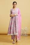 Buy_Naintara Bajaj_Pink Cotton, Kota Doria Lace V-neck Anarkali Set With Dupatta _at_Aza_Fashions
