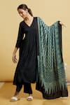 Buy_Samyukta Singhania_Black Kurta And Pant Staple Rayon Solid Anarkali Set With Ajrak Print Dupatta _Online_at_Aza_Fashions