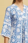 Shop_Samyukta Singhania_Blue Cotton Lace V-neck Floral Handblock Print Kurta With Pant 