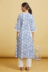 Shop_Samyukta Singhania_Blue Cotton Lace V-neck Floral Handblock Print Kurta With Pant _at_Aza_Fashions