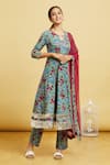 Buy_Samyukta Singhania_Blue Kurta And Pant Cotton Hand Block Floral Botanic Print Angrakha Anarkali Set _at_Aza_Fashions