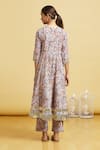 Shop_Samyukta Singhania_Beige Cotton, Kota Doria Embroidery, Blossom Print Angrakha Anarkali Pant Set _at_Aza_Fashions