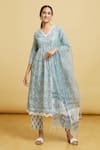 Buy_Samyukta Singhania_Blue Kurta And Pant Cotton Hand Block Floral Round Print Set _at_Aza_Fashions