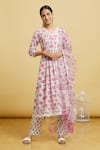 Buy_Naintara Bajaj_Pink Cotton, Kota Doria Lace, Embroidery Round Floral Vine Print Kurta Pant Set _Online_at_Aza_Fashions