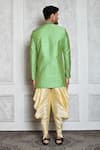 Shop_Aryavir Malhotra_Green Draped Pant , Sherwani Raw Geometric Pattern Asymmetric With_at_Aza_Fashions