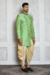 Buy_Aryavir Malhotra_Green Draped Pant , Sherwani Raw Geometric Pattern Asymmetric With