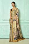 Buy_Nazaakat by Samara Singh_Beige Crepe Print Flower Saree With Running Blouse_at_Aza_Fashions