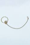 Nayaab by Aleezeh_Gold Plated Pearl Carved Nose Ring With Chain_Online_at_Aza_Fashions