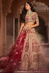 Shop_Kalighata_Red Raw Silk Hand Embroidered Thread And Bride Box Lehenga Set _at_Aza_Fashions