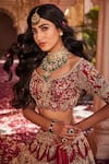 Kalighata_Red Raw Silk Hand Embroidered Thread And Bride Box Lehenga Set _Online_at_Aza_Fashions