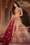 Shop_Kalighata_Red Raw Silk Hand Embroidered Thread And Bride Box Lehenga Set _Online_at_Aza_Fashions