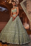 Buy_Kalighata_Green Organza Hand Embroidered Cut Dana And Diva Bridal Lehenga Set  _at_Aza_Fashions