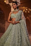 Shop_Kalighata_Green Organza Hand Embroidered Cut Dana And Diva Bridal Lehenga Set  _at_Aza_Fashions