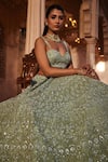 Kalighata_Green Organza Hand Embroidered Cut Dana And Diva Bridal Lehenga Set  _Online_at_Aza_Fashions