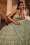 Buy_Kalighata_Green Organza Hand Embroidered Cut Dana And Diva Bridal Lehenga Set  _Online_at_Aza_Fashions