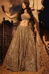 Shop_Kalighata_Gold Organza Hand Embroidered Cut Paisley Sequin Bridal Lehenga Set  _at_Aza_Fashions