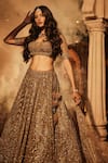 Kalighata_Gold Organza Hand Embroidered Cut Paisley Sequin Bridal Lehenga Set  _Online_at_Aza_Fashions