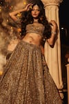 Buy_Kalighata_Gold Organza Hand Embroidered Cut Paisley Sequin Bridal Lehenga Set  _Online_at_Aza_Fashions