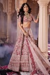 Shop_Kalighata_Red Raw Silk Hand Embroidered Thread And Padmavat Bridal Lehenga Set _at_Aza_Fashions
