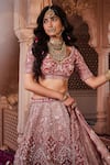 Kalighata_Red Raw Silk Hand Embroidered Thread And Padmavat Bridal Lehenga Set _Online_at_Aza_Fashions