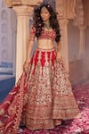 Buy_Kalighata_Red Raw Silk Hand Embroidered Thread And Zardozi Shah Jahan Bridal Lehenga Set _at_Aza_Fashions