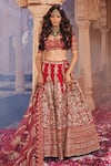 Kalighata_Red Raw Silk Hand Embroidered Thread And Zardozi Shah Jahan Bridal Lehenga Set _Online_at_Aza_Fashions