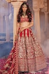 Buy_Kalighata_Red Raw Silk Hand Embroidered Thread And Zardozi Shah Jahan Bridal Lehenga Set _Online_at_Aza_Fashions