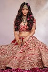 Kalighata_Red Raw Silk Hand Embroidered Thread And Zardozi Shah Jahan Bridal Lehenga Set _at_Aza_Fashions