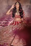 Shop_Kalighata_Red Raw Silk Hand Embroidered Thread And Zardozi Shah Jahan Bridal Lehenga Set _at_Aza_Fashions