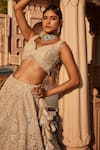 Buy_Kalighata_Ivory Net Hand Embroidered Chid Leaf Vanya Sequin Bridal Lehenga Set  _Online_at_Aza_Fashions