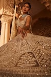 Buy_Kalighata_Ivory Net Hand Embroidered Chid Leaf Vanya Sequin Bridal Lehenga Set  