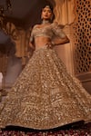 Shop_Kalighata_Gold Organza Hand Embroidered Thread And Zarin Bridal Lehenga Set  _at_Aza_Fashions