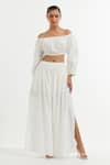 Buy_TIC_White Silk Solid Shirt Collar Off Shoulder Crop Top With Skirt _at_Aza_Fashions