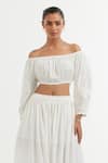 Buy_TIC_White Silk Solid Shirt Collar Off Shoulder Crop Top With Skirt _Online_at_Aza_Fashions